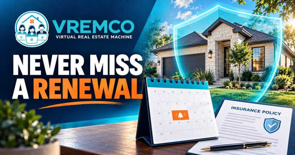 Texas rental operator reviewing an insurance tracking checklist beside a single-family rental home.